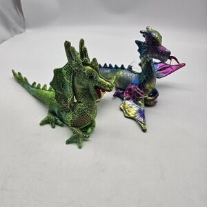 Dragon Plush Stuffed Animal Toys Small Beanie Metallic Wings Lot 2 Cute